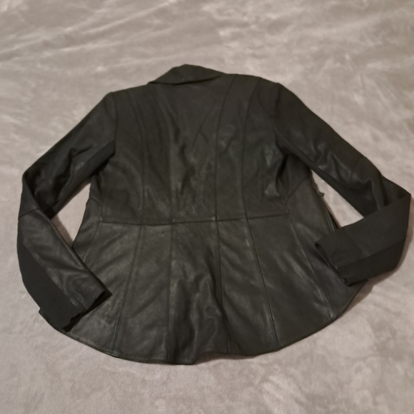 BCBGMAXAZRIA black genuine soft leather draped collar jacket front zip size XXS. - Picture 4 of 13